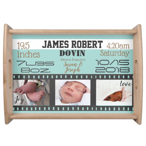 Baby Announcement stats Movie Reel Photo Frames Serving Tray