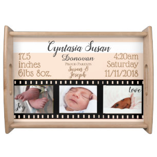 Baby Announcement stats, Movie Reel Photo Frames Serving Tray