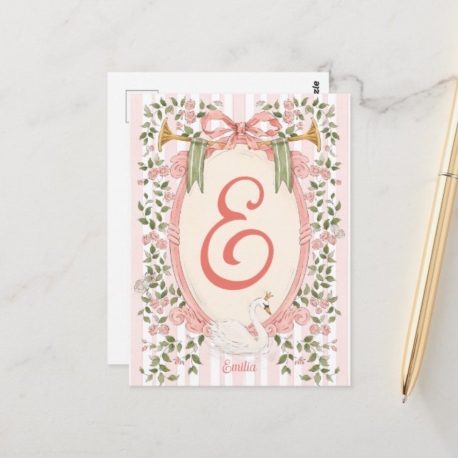 Baby Announcement - Swan Princess Postcard (Front/Back In Situ)