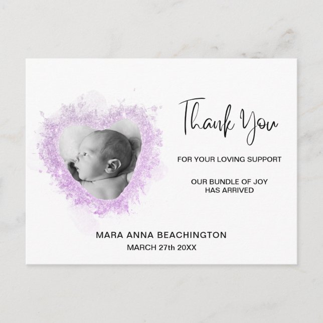 *~* Baby Announcement + Thank you Heart Postcard (Front)