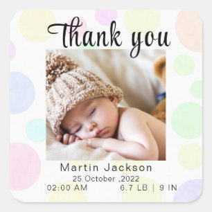 Baby Announcement, Thank you, Script Classic Round Square Sticker