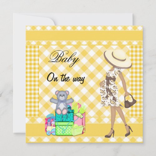 Baby Announcement Yellow Checks Gingham