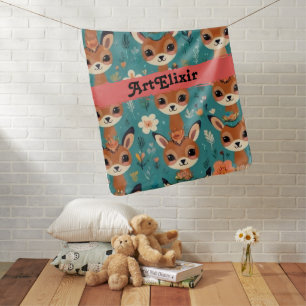 Baby Antelope in Cute Floral Pattern Blanket