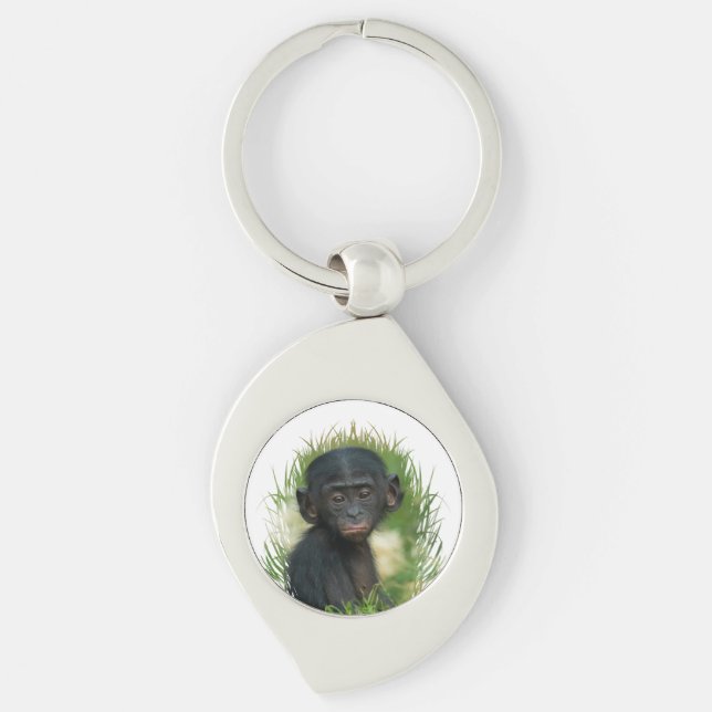Baby Ape In the Grass Keychain (Front)