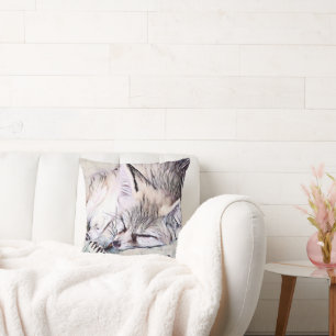 Baby Arctic Fox Sleeping Throw Pillow