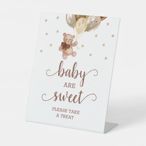 Baby Are Sweet Teddy Bear Brown Gold Dessert Table Pedestal Sign