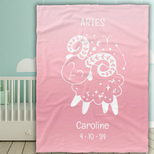 Baby Aries Zodiac Star Name Birthdate Pink Fleece Blanket
