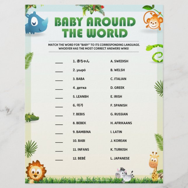 Baby Around The World [Animal Theme] Letterhead (Front)