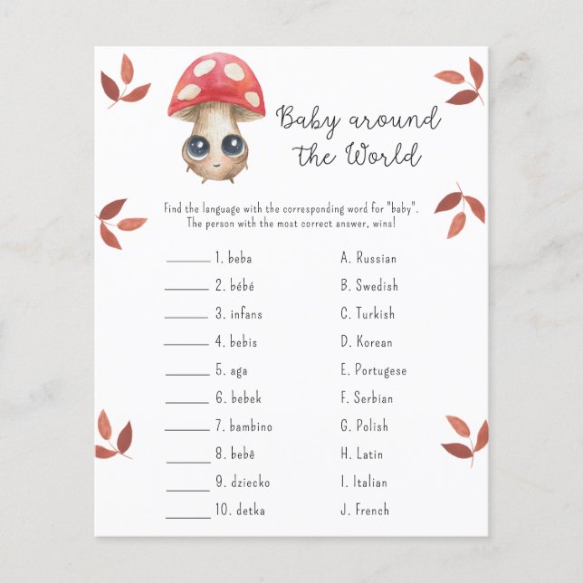 Baby around the world - baby shower game (Front)