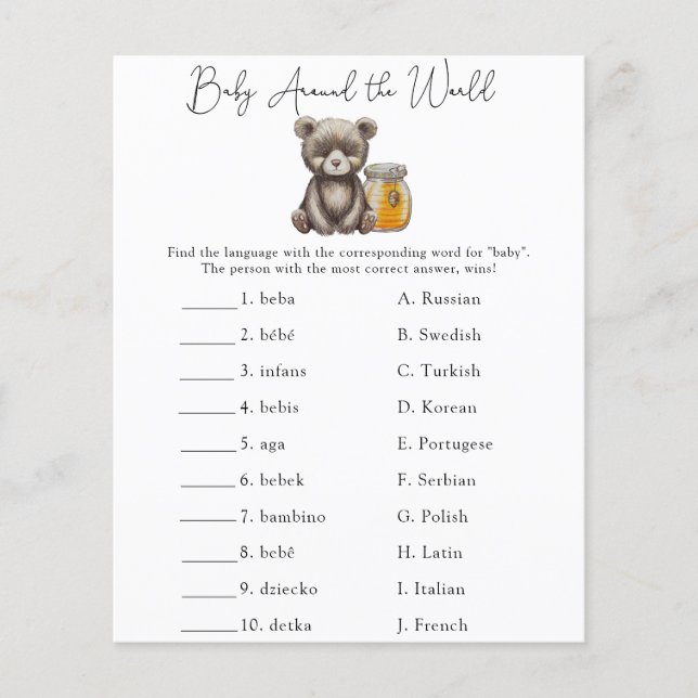 Baby Around the world - Baby Shower Game (Front)