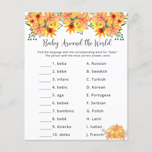 Baby Around the world - Baby Shower Game (Front)