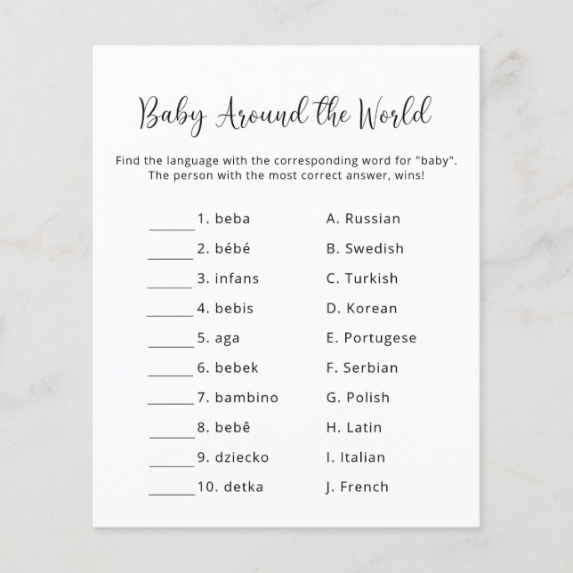 Baby Around the world - Baby Shower Game (Front)