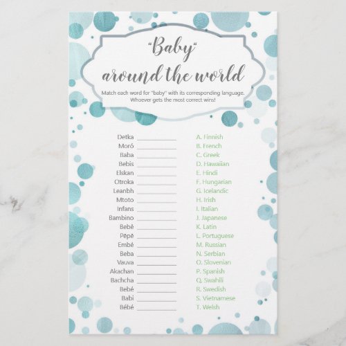 Baby around the world Blue Baby Boy Shower Game