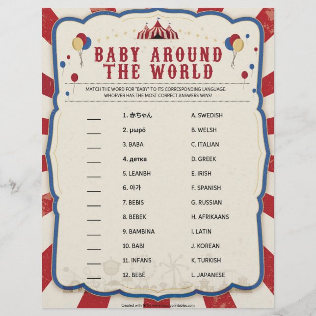 Baby Around The World [Circus Theme] Letterhead (Front)