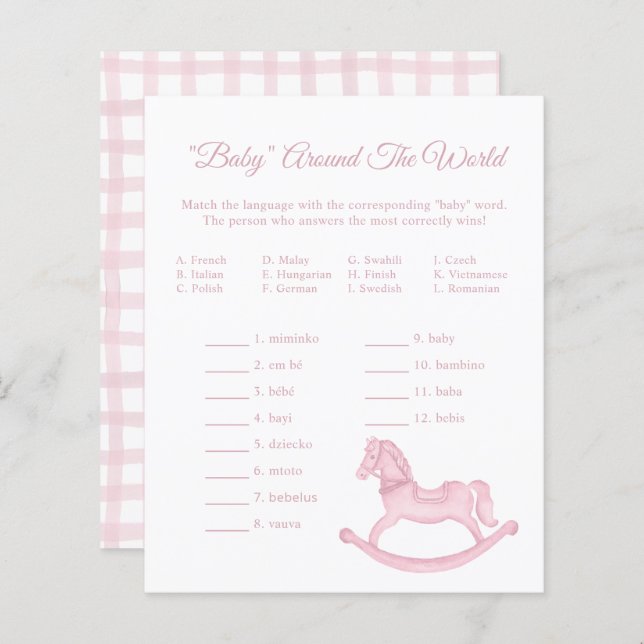 Baby Around the World Game – Pink Shower Activity (Front/Back)