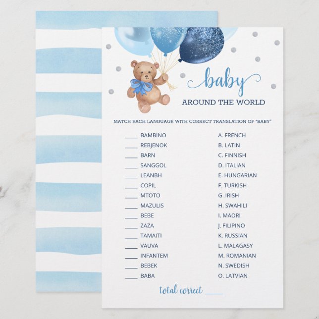 Baby Around The World Race Game Teddy Bear  (Front/Back)