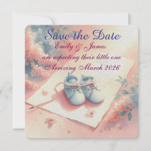 Baby Arrival Pastel Watercolor Style Save The Date
