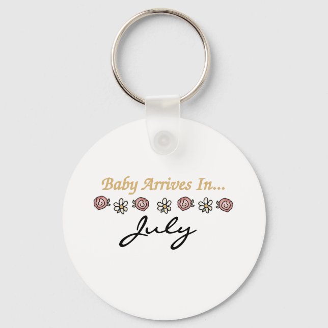 Baby Arrives in July Keychain (Front)