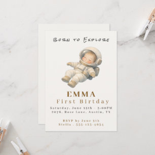Baby Astronaut First Birthday Flat Invitation Card