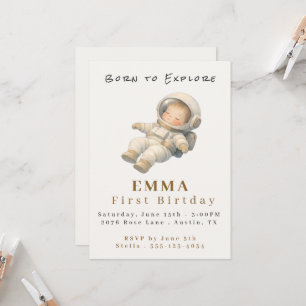 Baby Astronaut First Birthday Flat Invitation Card