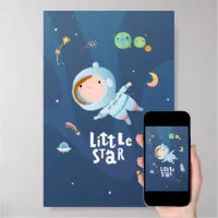 Rocket Ship in Outer Space Kids Room Decor Poster