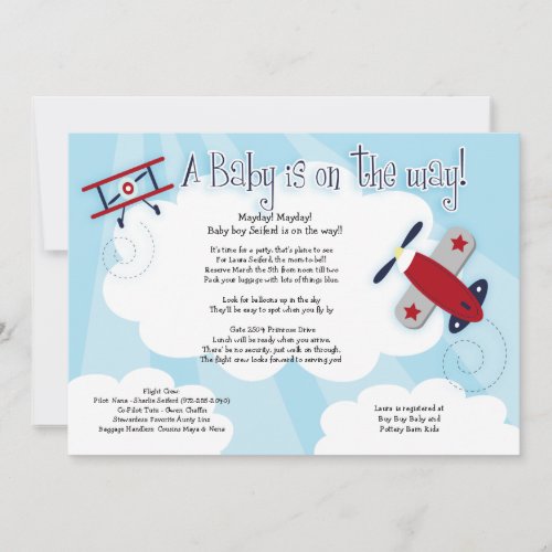BABY AVIATOR Airplane 5x7 Baby Shower Invitation