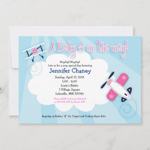 BABY AVIATOR Airplane 5x7 Baby Shower Invitation