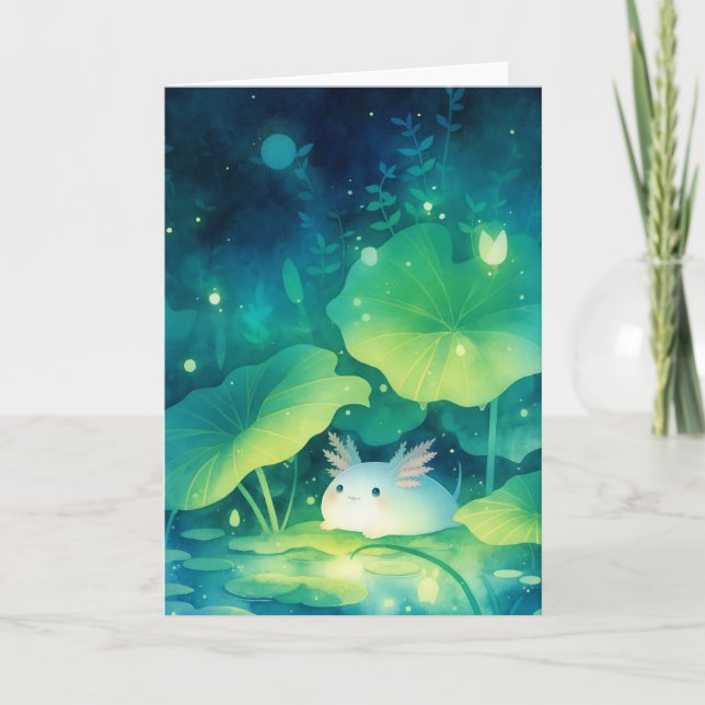 Baby Axolotl Flower Pond Card (Front)