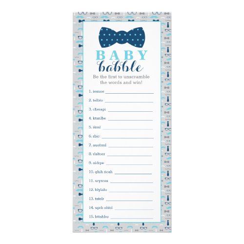 Baby Babble Game Bow Tie Baby Shower Rack Card