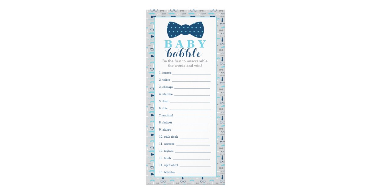 Baby Babble Game Bow Tie Baby Shower Rack Card Zazzle Com