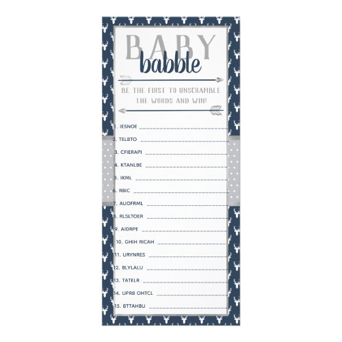 Baby Babble Word Scramble Baby Shower Navy Gray Rack Card