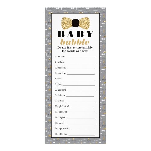 Baby Babbly Word Scramble Game Bow Tie Rack Card