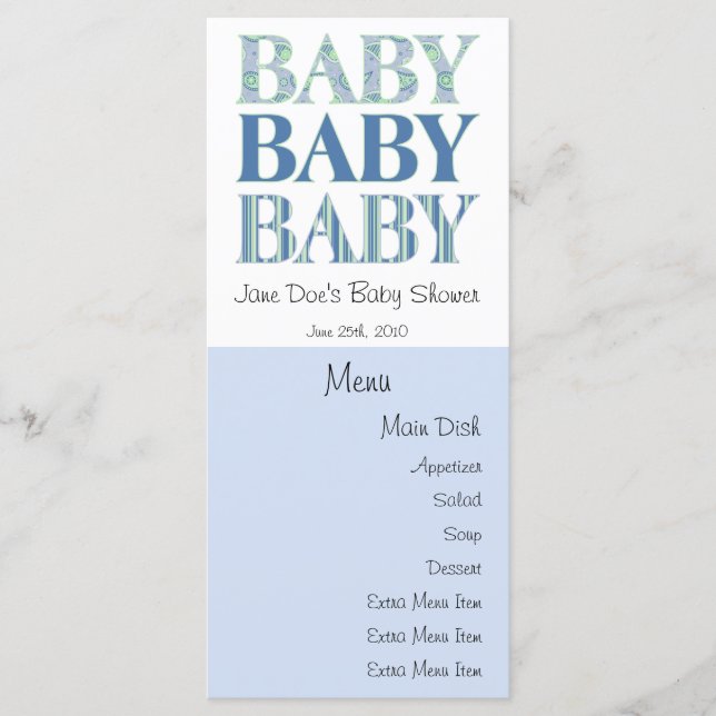 Baby, Baby, Baby Menu Card (Front)