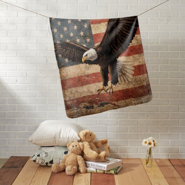 Baby Bald Eagle USA Flag Blanket (In Situ)