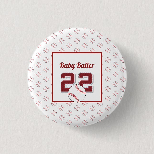 Baby baller red and white button (Front)
