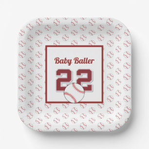 Baby baller red and white paper plates