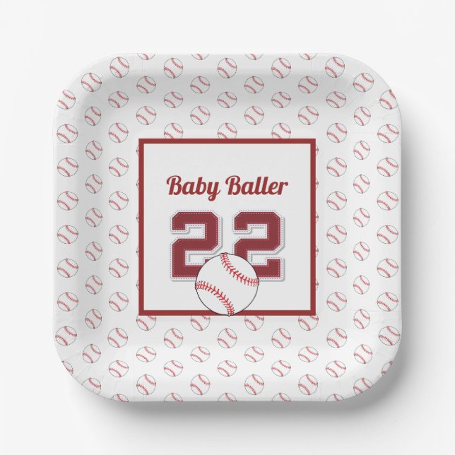 Baby baller red and white paper plates (Front)