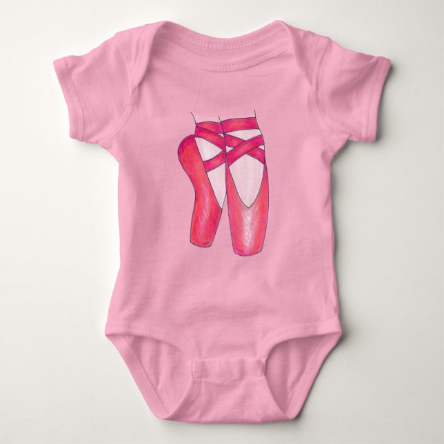 Baby Ballerina Pink Ballet Dance Pointe Shoes Gift Bodysuit (Front)