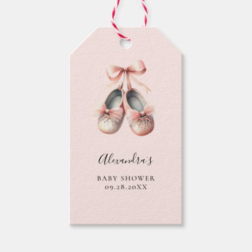 Baby Ballerina Shoes Pink Bow Gold Girl Shower Gift Tags