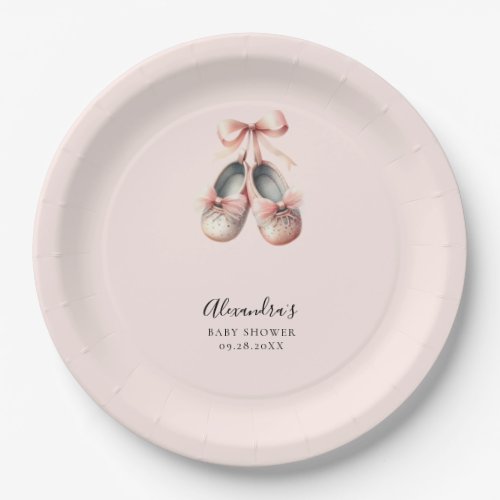 Baby Ballerina Shoes Pink Bow Gold Girl Shower Paper Plates