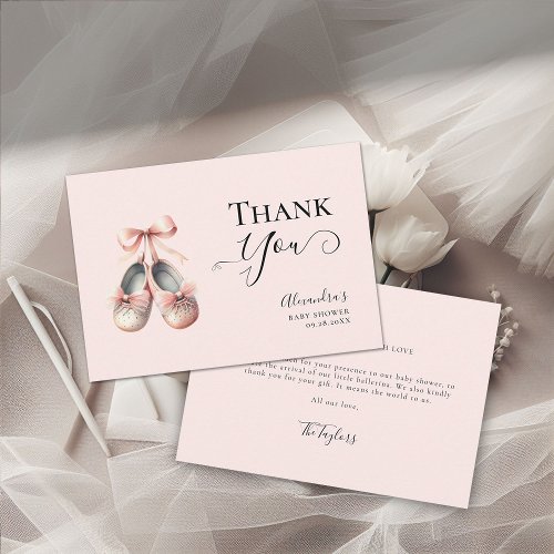 Baby Ballerina Shoes Pink Bow Gold Girl Shower Thank You Card
