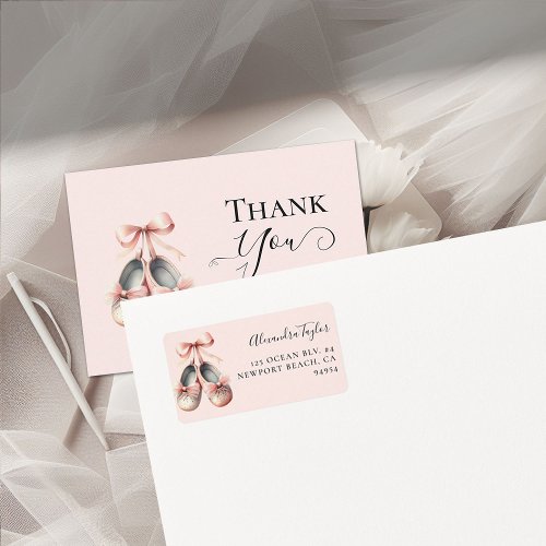 Baby Ballerina Shoes Pink Bow Gold Return Address Label