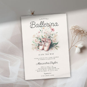 Baby Ballerina Shoes Wildflower Ribbon Girl Shower Invitation