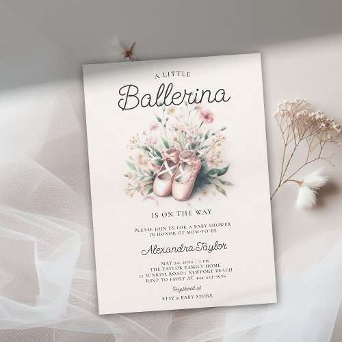 Baby Ballerina Shoes Wildflower Ribbon Girl Shower Invitation