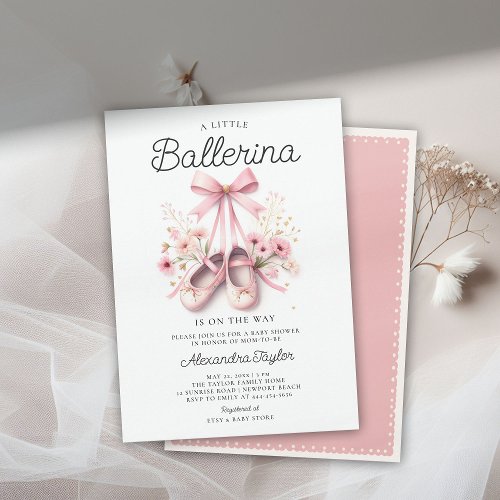 Baby Ballerina Shoes Wildflowers Bow Girl Shower Invitation