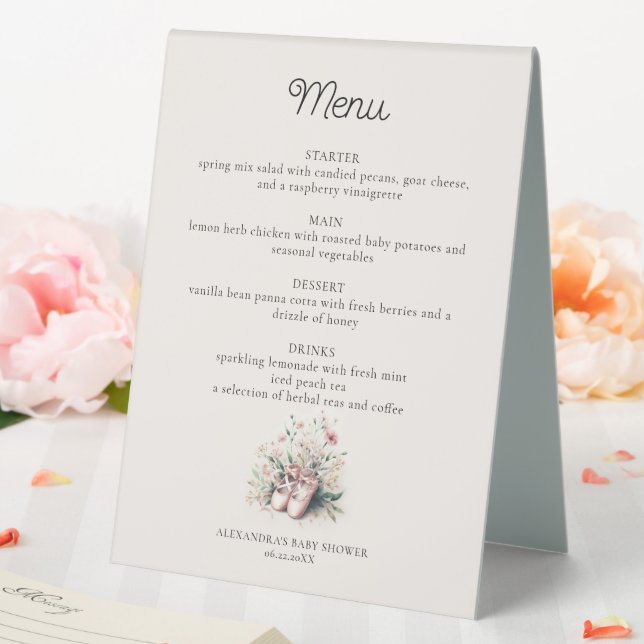 Baby Ballerina Shoes Wildflowers Girl Shower Menu Table Tent (In SItu (Wedding))