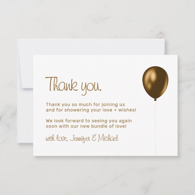Baby Balloon Bronze Gold Thank You Card