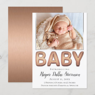 Baby Balloon Elegant Rose Gold Baby Photo Announcement
