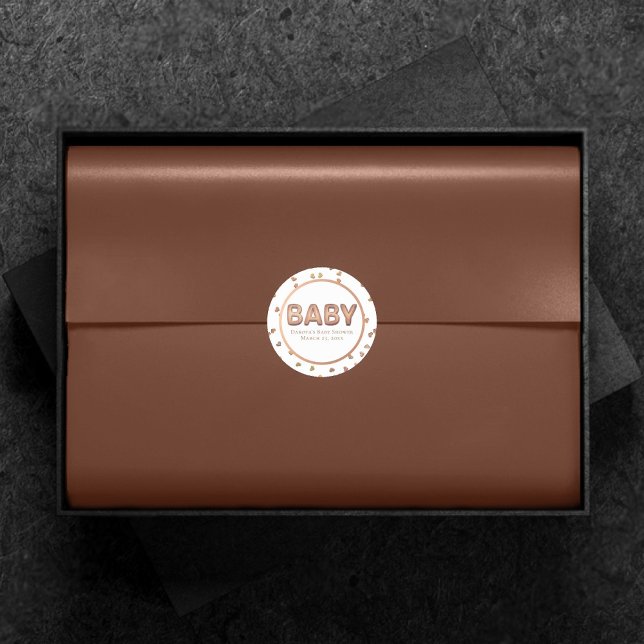 Baby Balloon | Elegant Rose Gold Baby Shower Classic Round Sticker (Creator Uploaded)