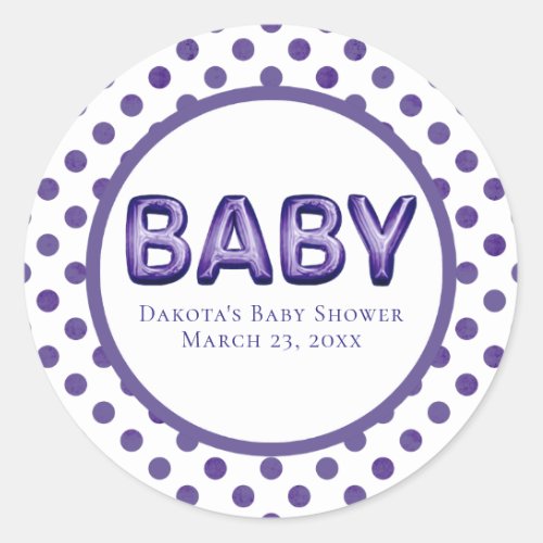 Baby Balloon  Royal Violet Purple Baby Shower Classic Round Sticker